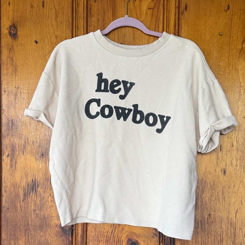 Hey Cowboy Graphic Kids Tee in Cream with Black Print